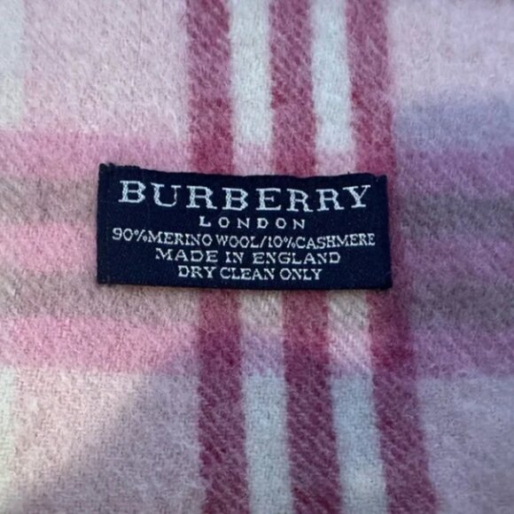 Burberry Raspberry Pink and White Cream Nova Check Wool & Cashmere Fringe Scarf - Picture 3 of 3